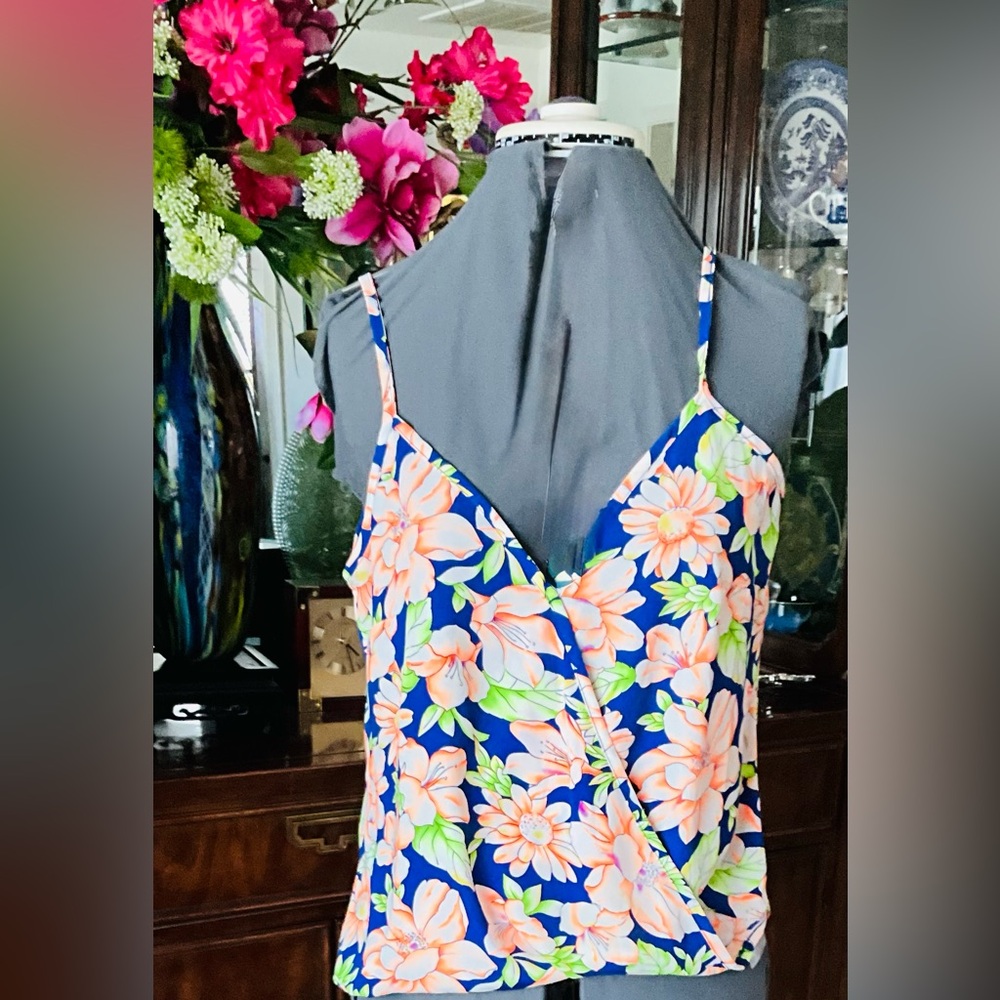 Floral Wrap Cami Dress in Navy and Coral